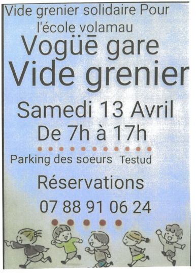 Vide-grenier solidaire samedi 13 avril 2024 à Vogüé Gare
