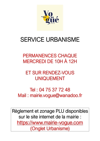 Permanences du Service Urbanisme sur RDV