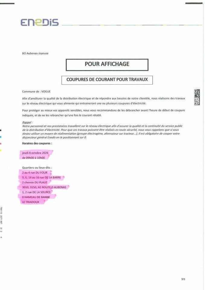 Coupure de courant le 8 octobre 2026