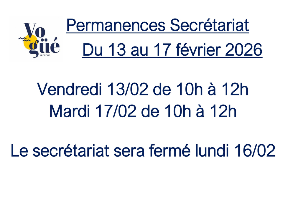 Modification horaires mairie du 13 au 17/02/2026