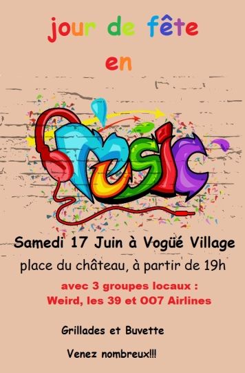 Fête de la Musique samedi 17 juin 19h place du Château