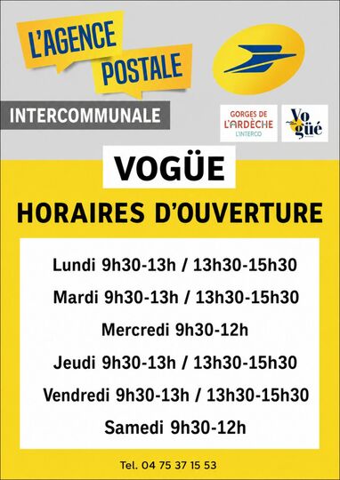 Nouveaux horaires de l'agence postale communale !