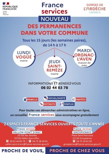 Permanences France Services à partir du 2 octobre 2023 en Mairie de Vogüé de 14h à 17h