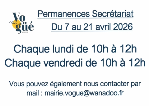 HORAIRES MAIRIE VACANCES AVRIL 2026