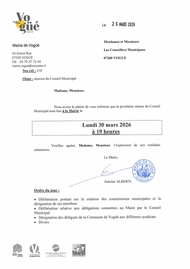 Prochain conseil municipal lundi 30 mars 2026 à 19h